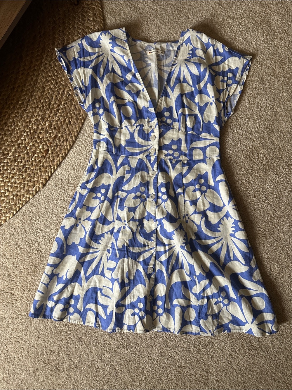 Blue and Cream Floral Button-Front Sundress